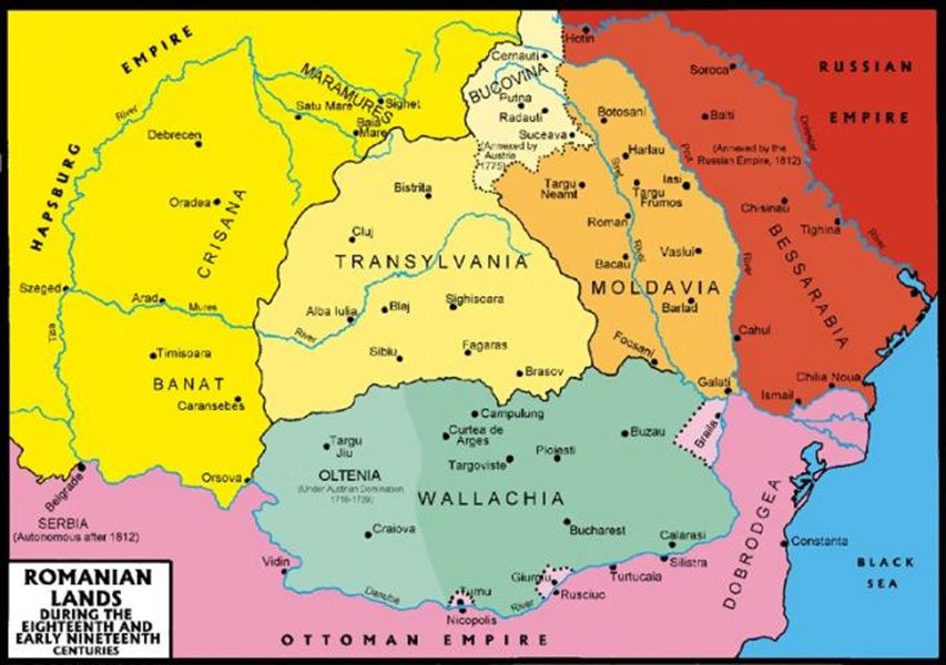 A két román fejedelemség az 1859-es egyesüléskor