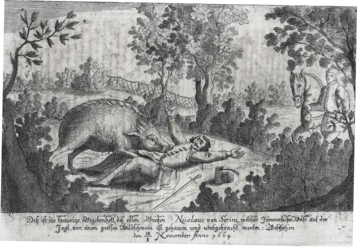 Zrínyi és a vadkan, korabeli ábrázolás | Forrás: Wikiépédia